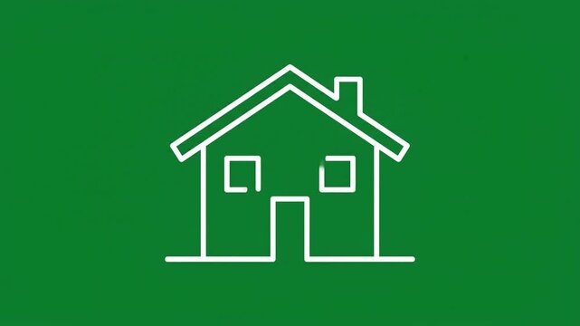Simple white house icon on solid green background