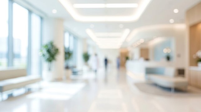 Modern hospital lobby interior blur.