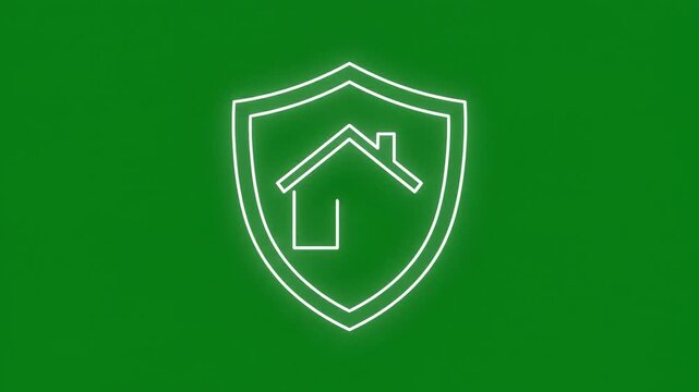 Bright white neon shield glows over green background