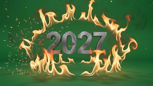 Vibrant flames engulf the number 2027