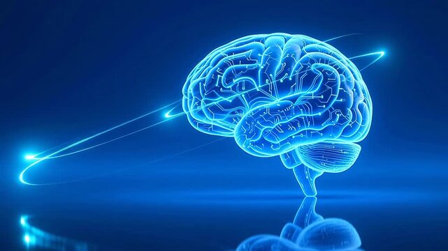 Glowing blue holographic brain
