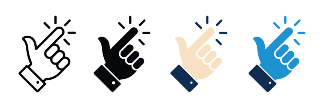 Snapping fingers icons illustrating quick snap hand gesture symbols with clean minimalist vector graphics for body language, communication, mobile applications, gesture controls, and expressive human 