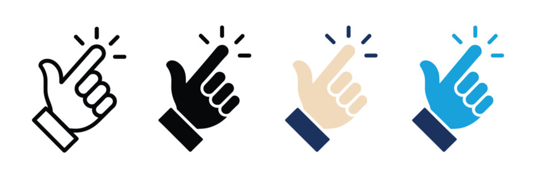 Snapping fingers icons featuring quick snap hand gesture symbols with clean minimalist vector graphics for communication, user interaction, body language, notifications, and expressive gesture design.