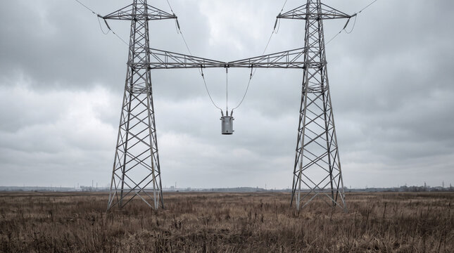 Large high voltage electric power transmission towers and transformer with transmission