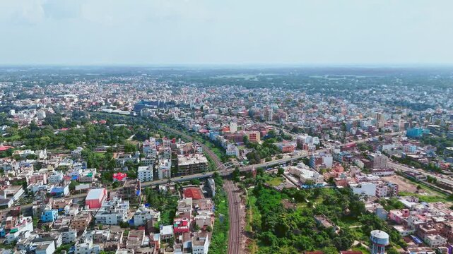 4K Aerial Top down Buildings and Apartment with Multiple Building aerial. Urban Buildings and Apartment at bridge road at Delhi. Cinematic cityscape drone shot. Noida Buildings.