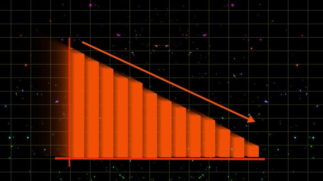 Animated digital cyan bar chart showing a decreasing trend in business performance for financial loss and analysis visuals. Bar chart animation with decreasing trend perfect for financial downturn. 4k