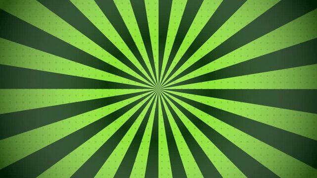 Green Retro Sunburst Background. A vintage comic book style radial sunburst animation with subtle halftone dots. Ideal for dynamic motion graphics, video overlays, and pop art projects