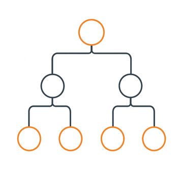 Decision Tree Icon with Orange and Gray Circles Connected by Lines Featuring Flowchart, Diagram, Hierarchy with Structure