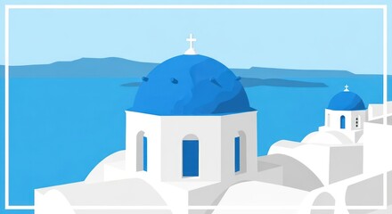 Obraz premium Blue domed buildings by the sea.