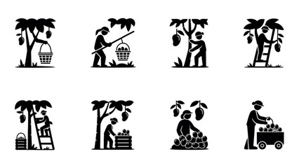 Obraz premium Set of eight black and white vector icons showing people gardening and relaxing outdoors Vector