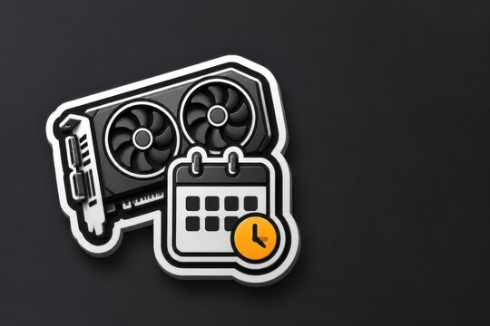 Graphics card maintenance reminder sticker with calendar and clock icon