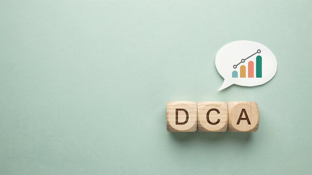 DCA Investment Strategy Concept with Wooden Blocks and Financial Growth Icon