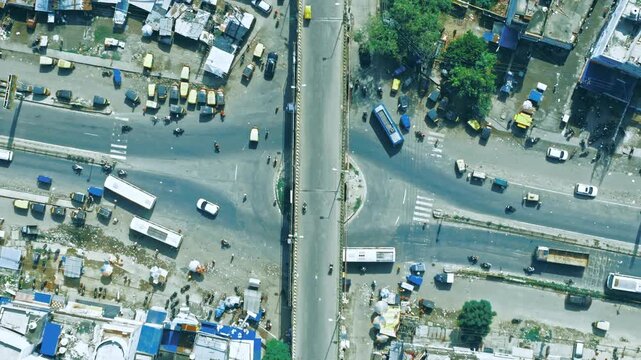 4K Aerial Top down Buildings and Apartment with Multiple Building aerial. Urban Buildings and Apartment at bridge road at Delhi. Cinematic cityscape drone shot. Noida Buildings.