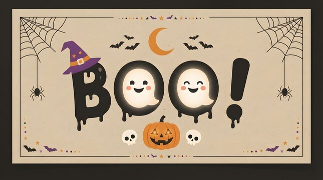 Halloween pumpkin border spooky 'boo ' graphic for fall celebrations party decorations