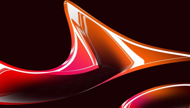 abstract orange and pink gradient glossy wave on black background