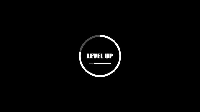 Minimalist gaming UI indicator showing.Level Up with a circular ring status bar.