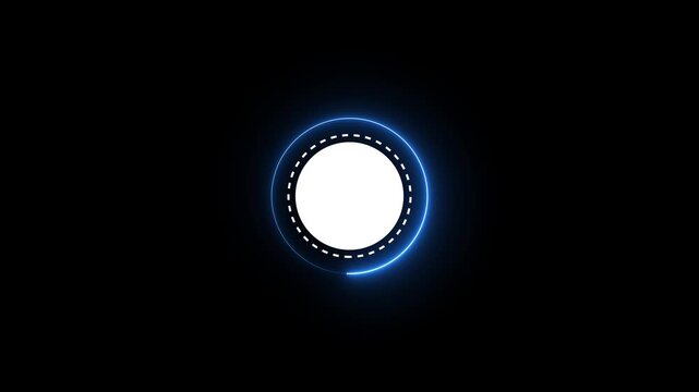 Blank white circle frame with blue neon glowing ring and dashed line borders.