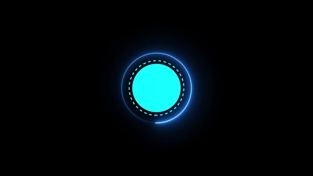 Blank green circle frame with blue neon glowing ring and dashed line borders.