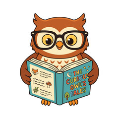 Cute owl reading book kids learning vector illustration for education and school design projects
