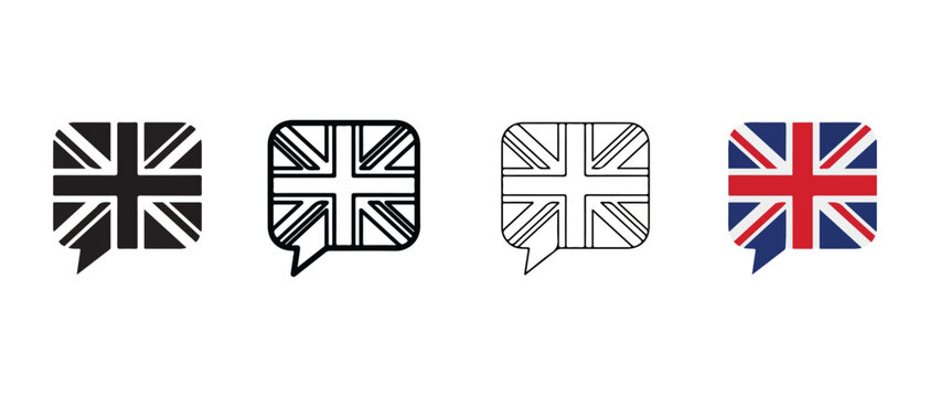 UK flag icons in speech bubbles on white background  British symbols for communication and national identity