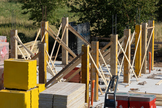 Construction Materials Prepared for Installation at Building Site