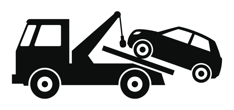 Tow truck icon with towing vehicle and car symbol for emergency roadside service and vector illustration