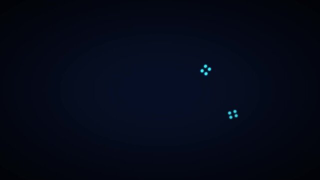 Neon blue geometric light dots forming abstract shapes on dark background.