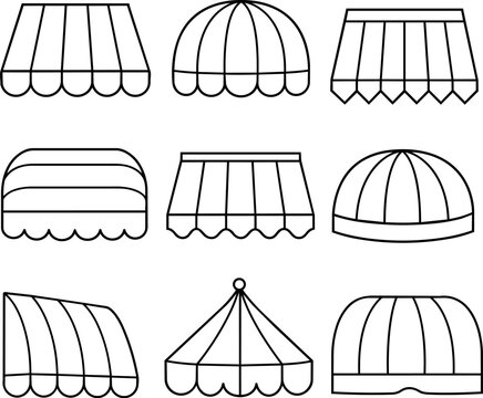 Storefront awning and canopy outline set for shop facade branding