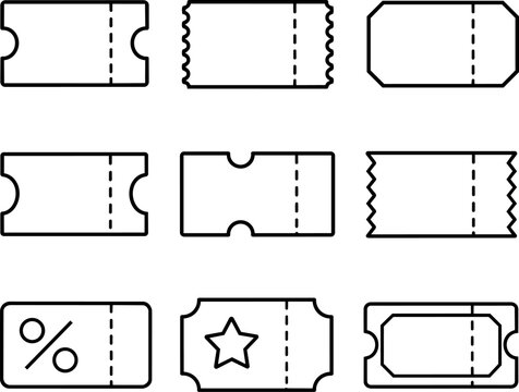 Set of ticket and coupon outline templates with perforation marks