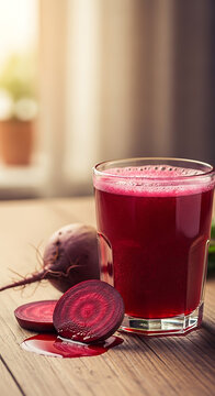 Fresh beetroot juice in a glass with slices
