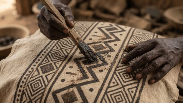 Hands applying natural pigments to