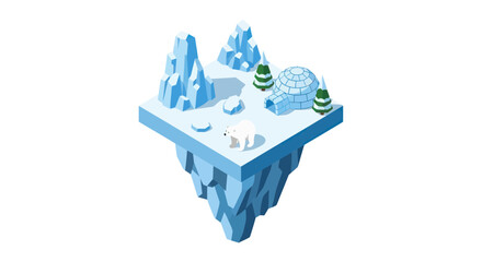 Polar bear and igloo on a floating arctic iceberg © wetso