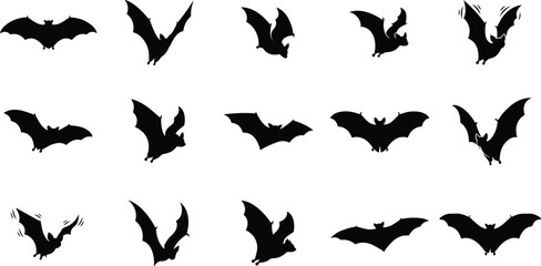 Fototapeta premium Halloween Bat Silhouette Clipart Bundle with Flying Bat Shapes and Spooky Vector Collection