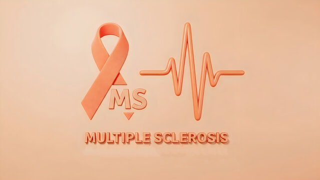 Multiple sclerosis awareness ribbon with heartbeat waveform for neurological disease support and healthcare campaign