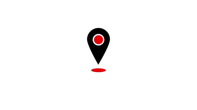 Minimalist white map pin icon animation on solid Black background with bouncing motion and scale transitions. 4k video .