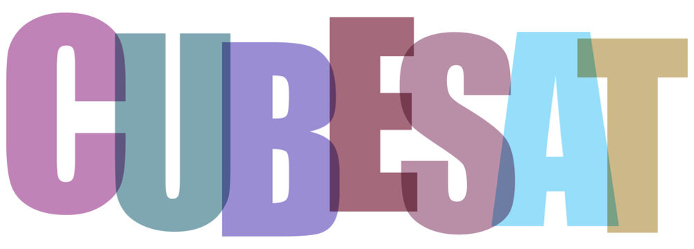 Cubesat, colorful 3D letters, futuristic typography, satellite logo
