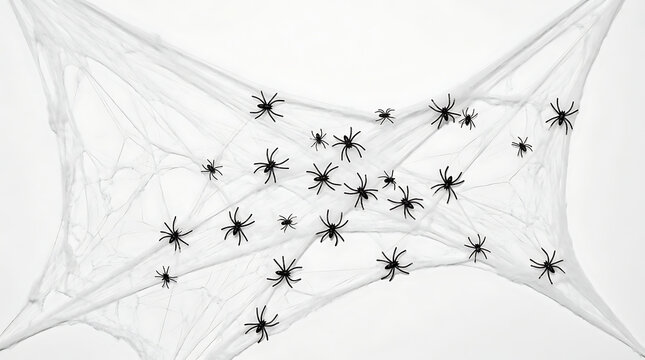 Spooky halloween spiderweb with plastic spiders