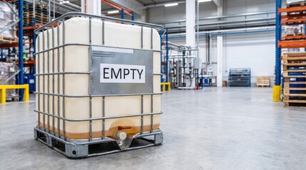 Naklejka premium Industrial liquid storage container with low reserve level, water shortage, utility infrastructure, resource management, emergency preparedness.