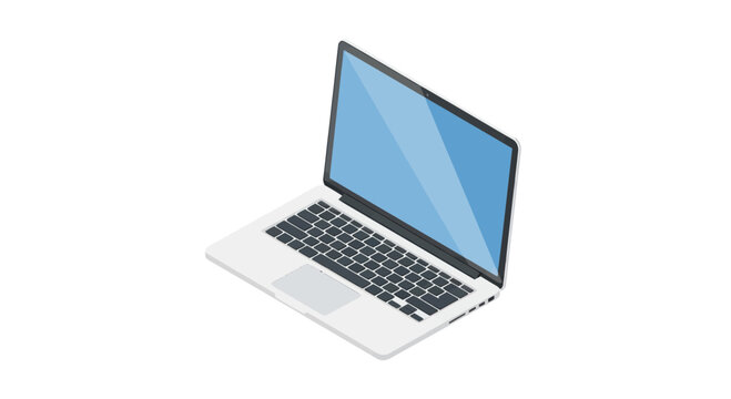 Isometric laptop computer with open blue screen