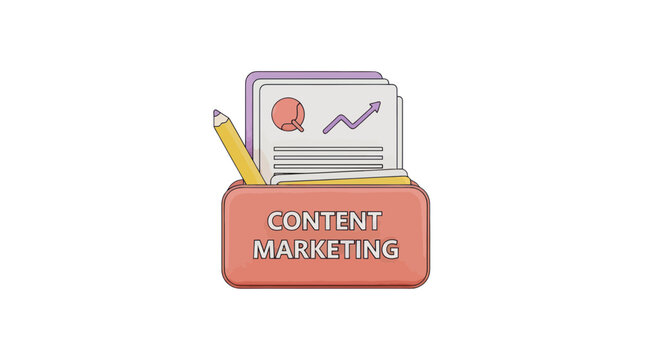 Content marketing documents in a storage box with a pencil