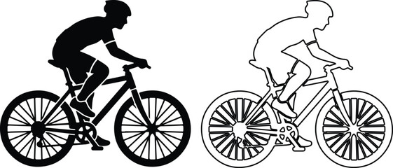 Fototapeta premium Cyclist silhouette in action during outdoor sport with clean vector icon outline