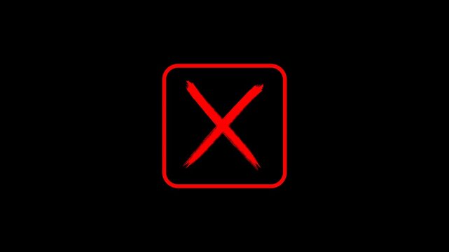 Red Cross Mark X Button Animation on transparent background