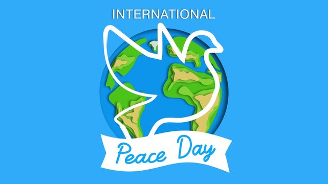 international peace day animated banner design with earth planet and dove motion graphics video footage

