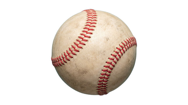 Vintage baseball transparent PNG isolated cutout, worn leather sports ball element for game design and advertising