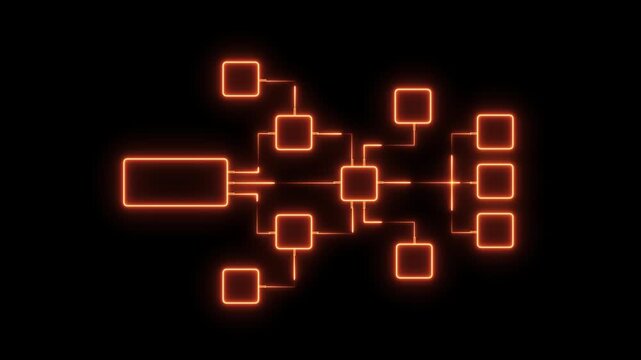 Glowing orange digital network flowchart infographic animation