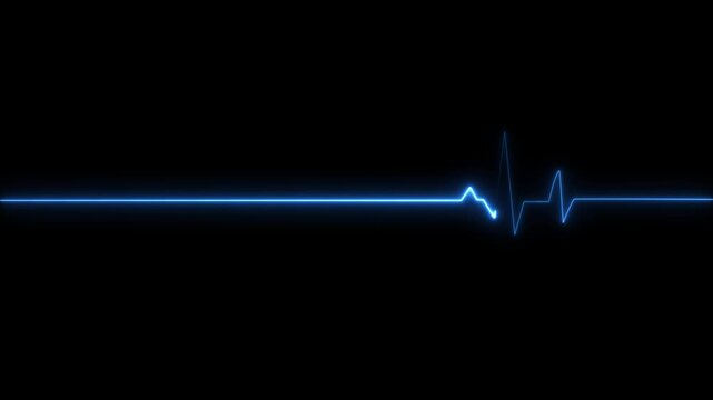 Neon blue heartbeat ekg pulse line animation on black background