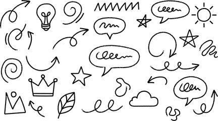 Fototapeta premium Hand drawn doodle set ideas concepts and creative elements