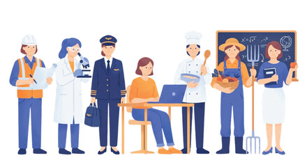 Obraz premium Group of women in diverse professional careers and work uniforms