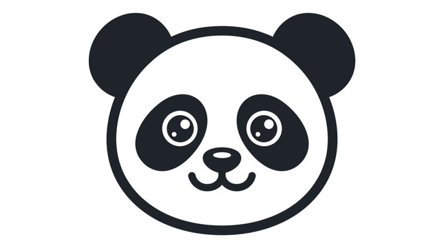 A cute panda face with big eyes and ears is smiling and looking forward on a white background in a graphic illustration.