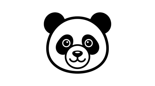 A smiling panda bear face illustration with black and white colors on a white background